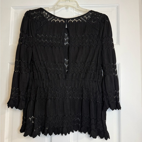 Free People Fire Island Black Crocket Knit Scallop Hem Top - Picture 3 of 3